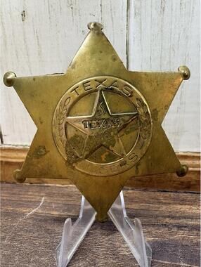 Vintage Replica Western Texas Ranger 6 Point Star Brass Badge Toy Novelty 1960s